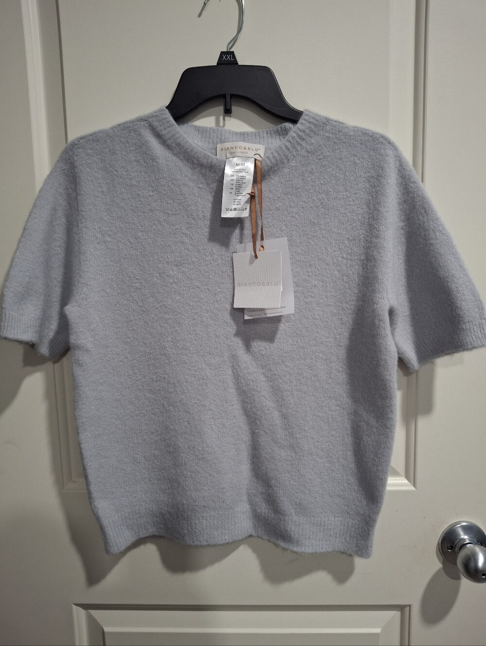 Bianco &blu  Light Blue Short Sleeve Fuzzy Knit Top Size M NWT